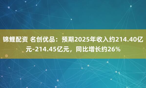 锦鲤配资 名创优品：预期2025年收入约214.40亿元-214.45亿元，同比增长约26%