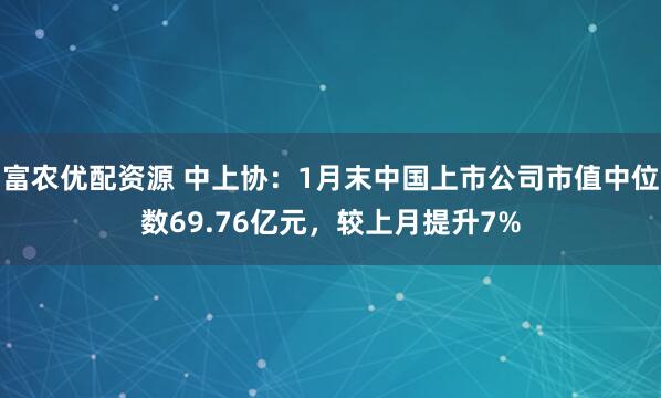 富农优配资源 中上协：1月末中国上市公司市值中位数69.76亿元，较上月提升7%