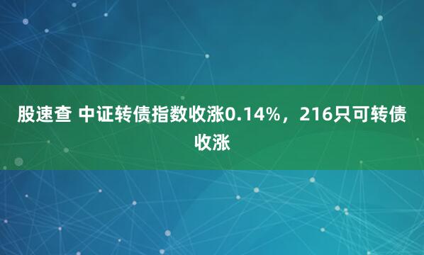 股速查 中证转债指数收涨0.14%，216只可转债收涨
