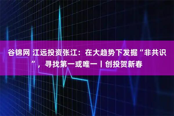 谷锦网 江远投资张江：在大趋势下发掘“非共识”，寻找第一或唯一丨创投贺新春