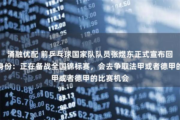 涌融优配 前乒乓球国家队队员张煜东正式宣布回归运动员身份：正在备战全国锦标赛，会去争取法甲或者德甲的比赛机会