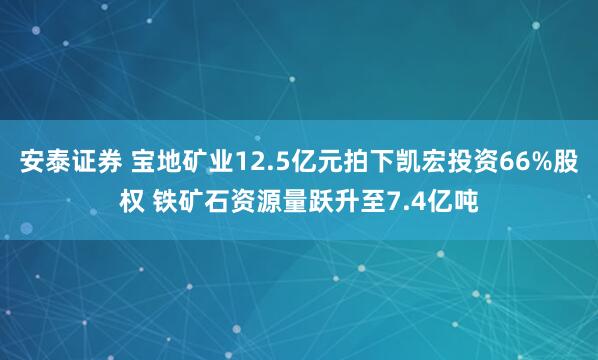 安泰证券 宝地矿业12.5亿元拍下凯宏投资66%股权 铁矿石资源量跃升至7.4亿吨