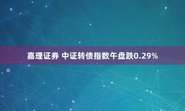 嘉理证券 中证转债指数午盘跌0.29%